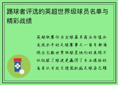 踢球者评选的英超世界级球员名单与精彩战绩