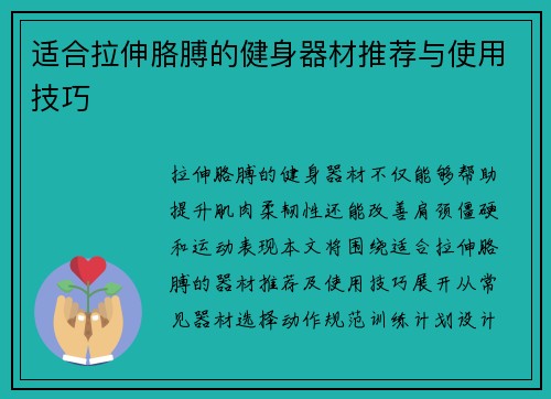 适合拉伸胳膊的健身器材推荐与使用技巧